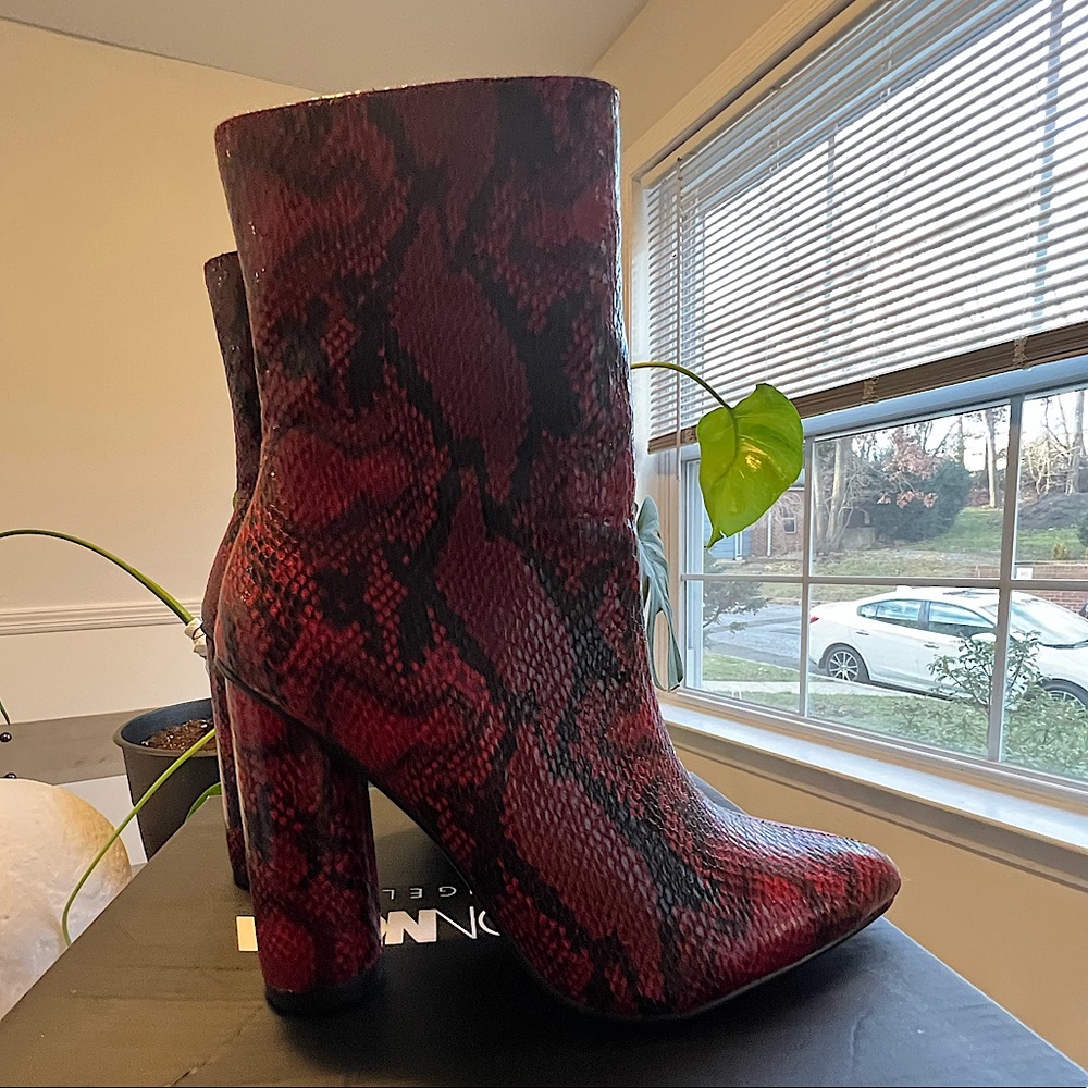 🐍  FN BOOTS- Red & Black Faux Python Booties- Fashion Nova